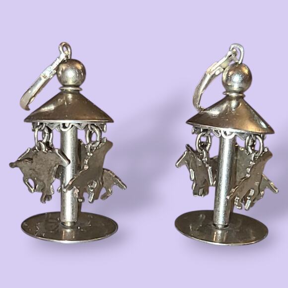 Estate Jewelry - Estate Silver-Tone Carousel Horse Drop Earrings